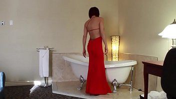 2016-03-26 audrey, hotel room in red lengthy dress, louboutin and toy